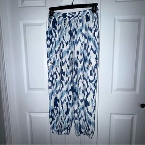Christian Siriano Blue and White Patterned Joggers. Size L Beachy Linen Rayon